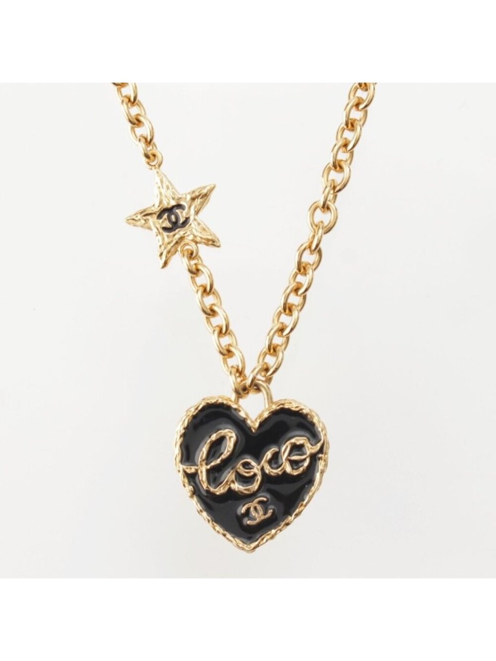 Chanel CC Logo Heart Necklace Black